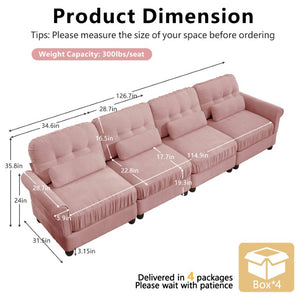 English Elm Chenille Modular U-Shape Sectional with Button-Tufted Back and Deep Cozy Seating Pink 4-Seater W714S02102