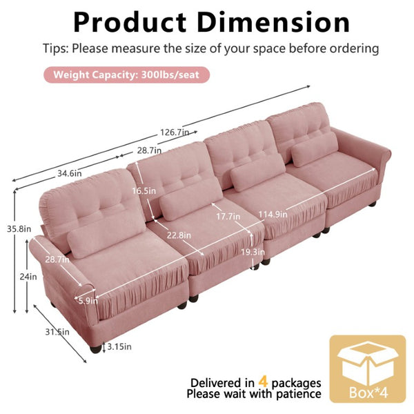 English Elm Chenille Modular U-Shape Sectional with Button-Tufted Back and Deep Cozy Seating Pink 4-Seater W714S02102