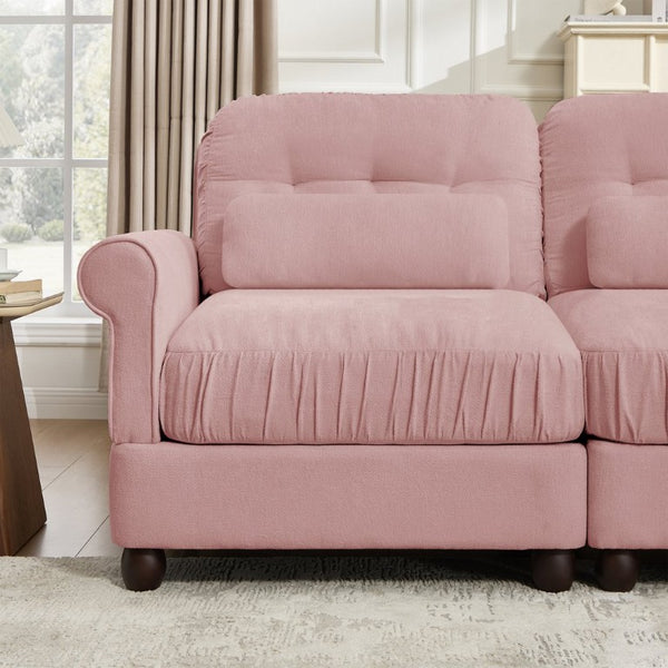 English Elm Chenille Modular U-Shape Sectional with Button-Tufted Back and Deep Cozy Seating Pink 4-Seater W714S02102