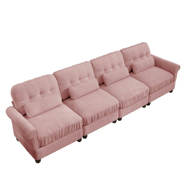 English Elm Chenille Modular U-Shape Sectional with Button-Tufted Back and Deep Cozy Seating Pink 4-Seater W714S02102