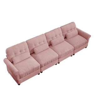 English Elm Chenille Modular U-Shape Sectional with Button-Tufted Back and Deep Cozy Seating Pink 4-Seater W714S02102