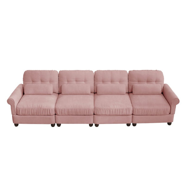English Elm Chenille Modular U-Shape Sectional with Button-Tufted Back and Deep Cozy Seating Pink 4-Seater W714S02102