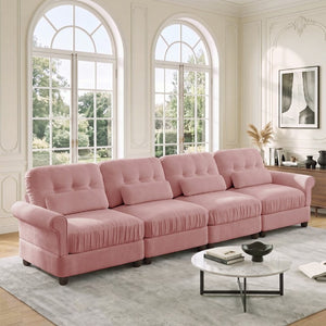 English Elm Chenille Modular U-Shape Sectional with Button-Tufted Back and Deep Cozy Seating Pink 4-Seater W714S02102