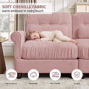 English Elm Chenille Modular U-Shape Sectional with Button-Tufted Back and Deep Cozy Seating Pink 4-Seater W714S02102