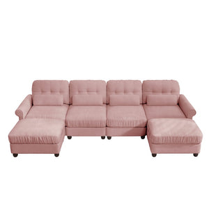 English Elm Modern Tufted Chenille Four Seat Sofa with Solid Wood Frame for Living Rooms Pink 4-Seater U-Shape Sectional W714S02104