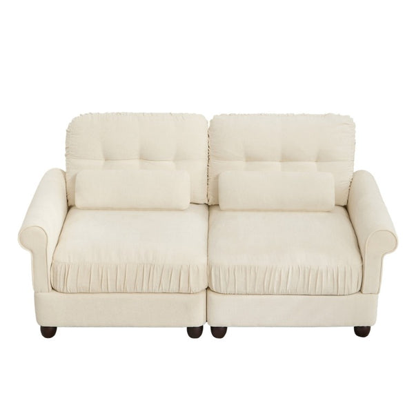 English Elm Modern Tufted Chenille Four Seat Sofa with Solid Wood Frame for Living Rooms Beige 2-Seater W714S02105