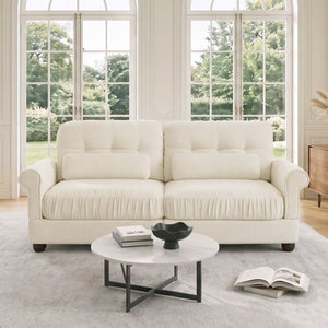 English Elm Modern Tufted Chenille Four Seat Sofa with Solid Wood Frame for Living Rooms Beige 2-Seater W714S02105