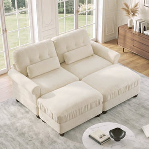 English Elm Chenille Modular Sectional with Ottomans Button Tufted Retro Rolled Arm Loveseat W714S02107