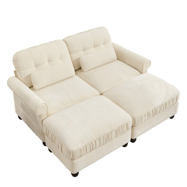 English Elm Chenille Modular Sectional with Ottomans Button Tufted Retro Rolled Arm Loveseat W714S02107