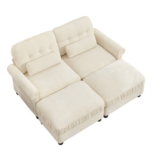 English Elm Chenille Modular Sectional with Ottomans Button Tufted Retro Rolled Arm Loveseat W714S02107