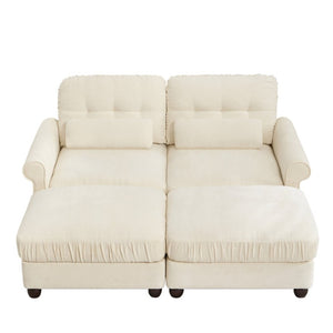 English Elm Chenille Modular Sectional with Ottomans Button Tufted Retro Rolled Arm Loveseat W714S02107
