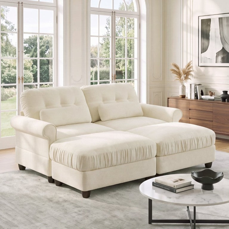 English Elm Chenille Modular Sectional with Ottomans Button Tufted Retro Rolled Arm Loveseat W714S02107