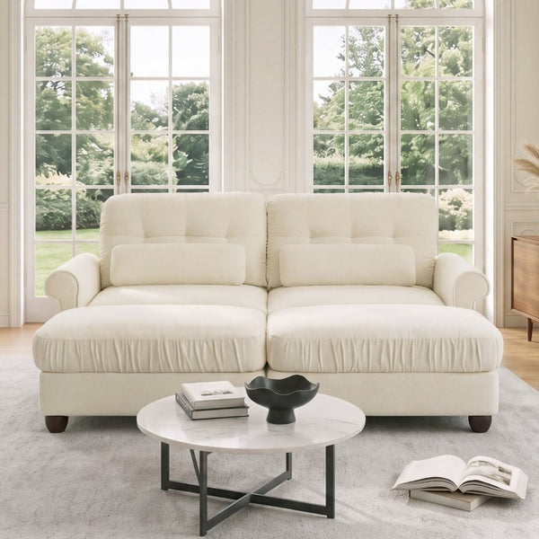English Elm Chenille Modular Sectional with Ottomans Button Tufted Retro Rolled Arm Loveseat W714S02107