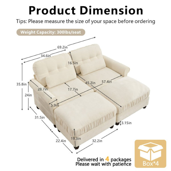 English Elm Chenille Modular Sectional with Ottomans Button Tufted Retro Rolled Arm Loveseat W714S02107