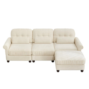 English Elm Chenille Modular Sectional with Ottoman Ruffled Cushions Rolled Arms and Lumbar Pillows W714S02109