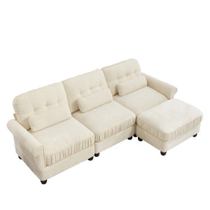 English Elm Chenille Modular Sectional with Ottoman Ruffled Cushions Rolled Arms and Lumbar Pillows W714S02109