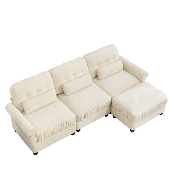 English Elm Chenille Modular Sectional with Ottoman Ruffled Cushions Rolled Arms and Lumbar Pillows W714S02109