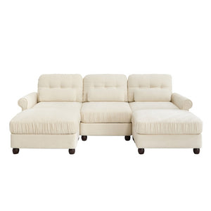 English Elm Chenille Modular U-Shape Sectional with Button-Tufted Back and Deep Cozy Seating Beige 3-Seater with 2 Ottomans W714S02110