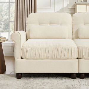 English Elm Chenille Modular U-Shape Sectional with Button-Tufted Back and Deep Cozy Seating Beige 4-Seater W714S02111