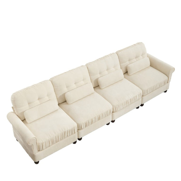 English Elm Chenille Modular U-Shape Sectional with Button-Tufted Back and Deep Cozy Seating Beige 4-Seater W714S02111