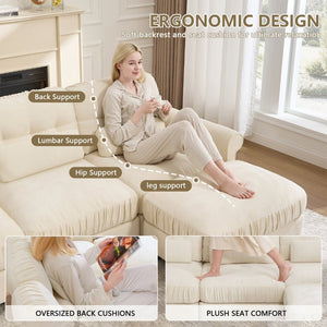 English Elm Chenille Modular U-Shape Sectional with Button-Tufted Back and Deep Cozy Seating Beige 4-Seater with One Ottoman W714S02112