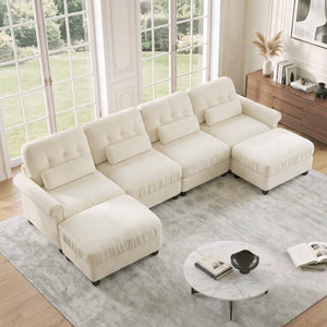 English Elm Chenille U-Shaped Modular Sectional with Tufted Back Rolled Arms and Lumbar Pillows W714S02113