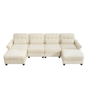 English Elm Chenille U-Shaped Modular Sectional with Tufted Back Rolled Arms and Lumbar Pillows W714S02113