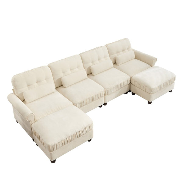 English Elm Chenille U-Shaped Modular Sectional with Tufted Back Rolled Arms and Lumbar Pillows W714S02113