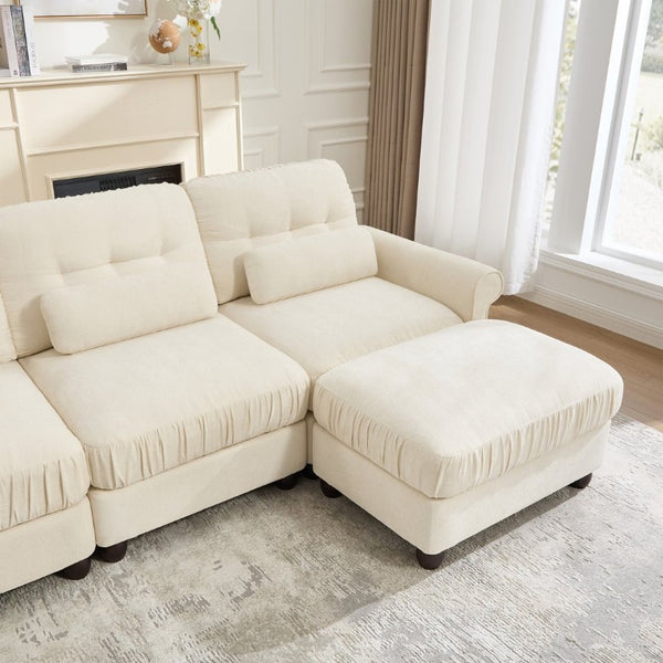 English Elm Chenille U-Shaped Modular Sectional with Tufted Back Rolled Arms and Lumbar Pillows W714S02113