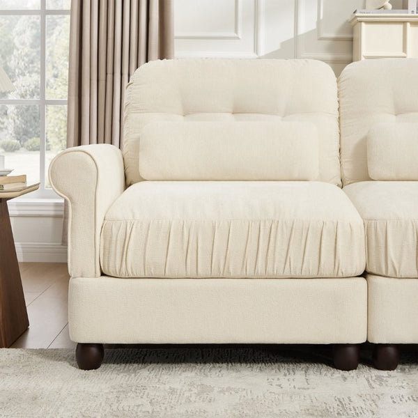 English Elm Chenille U-Shaped Modular Sectional with Tufted Back Rolled Arms and Lumbar Pillows W714S02113
