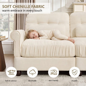 English Elm Chenille U-Shaped Modular Sectional with Tufted Back Rolled Arms and Lumbar Pillows W714S02113