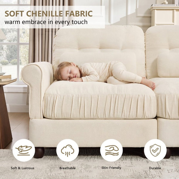 English Elm Chenille U-Shaped Modular Sectional with Tufted Back Rolled Arms and Lumbar Pillows W714S02113