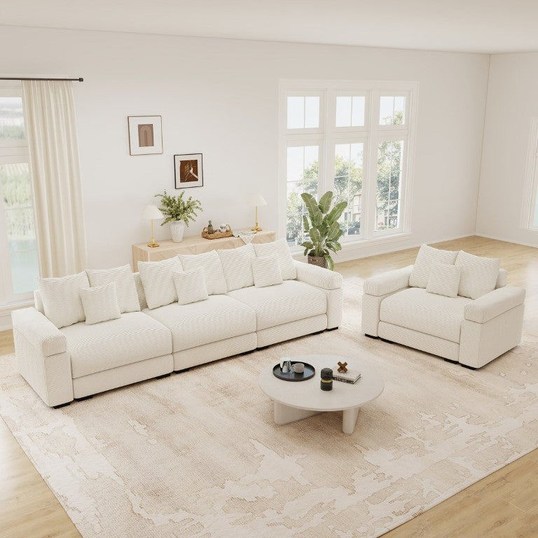 English Elm Oversized Cloud Sectional Sofa Striped Corduroy Deep Seat Modular Living Room Couch W714S02115