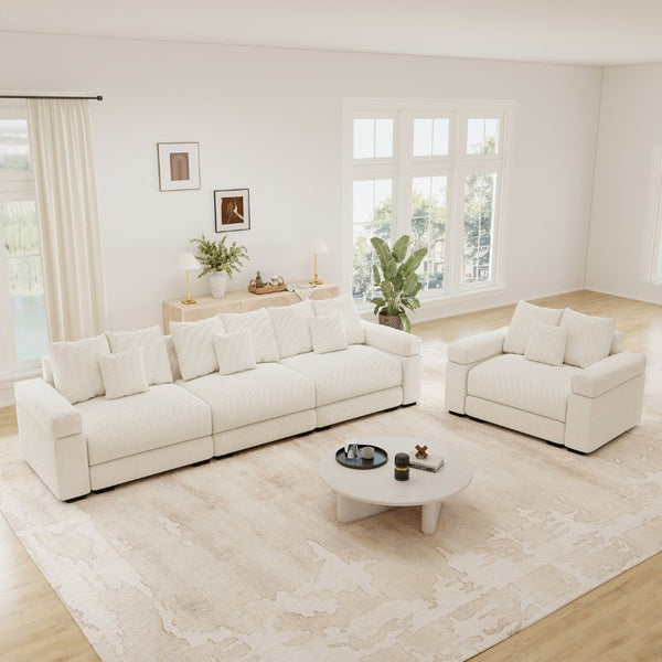 English Elm Oversized Cloud Sectional Sofa Striped Corduroy Deep Seat Modular Living Room Couch W714S02115