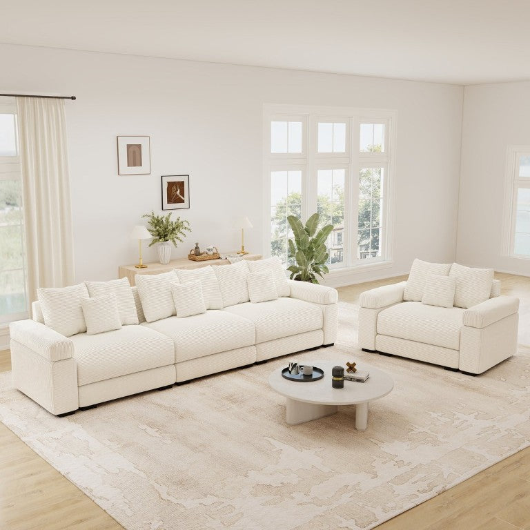 English Elm Oversized Cloud Sectional Sofa Striped Corduroy Deep Seat Modular Living Room Couch W714S02115