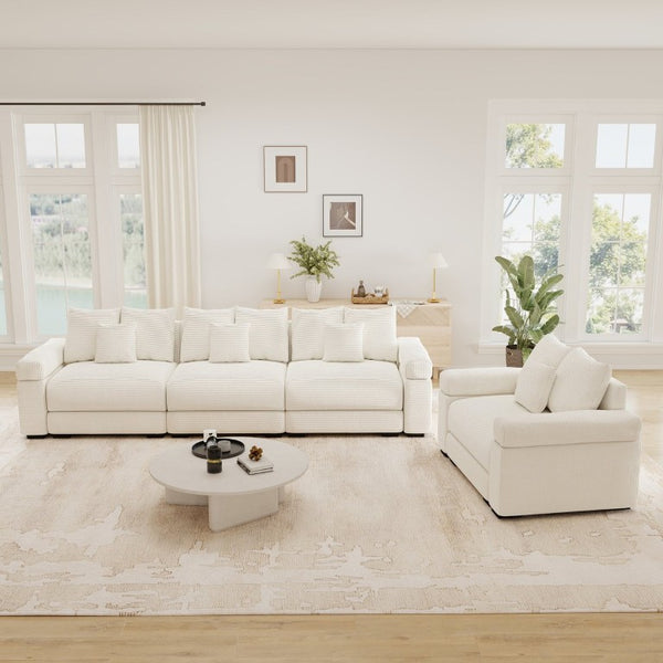 English Elm Oversized Cloud Sectional Sofa Striped Corduroy Deep Seat Modular Living Room Couch W714S02115
