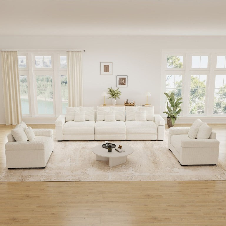 English Elm Oversized Corduroy Modular Sectional Sofa with Deep Seats and Wide Cushioned Armrests W714S02116