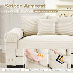 English Elm Oversized Corduroy Modular Sectional Sofa with Deep Seats and Wide Cushioned Armrests W714S02116
