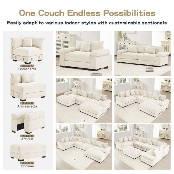 English Elm Oversized Corduroy Modular Sectional Sofa Deep Cushioned Three Piece Living Room Set W714S02118