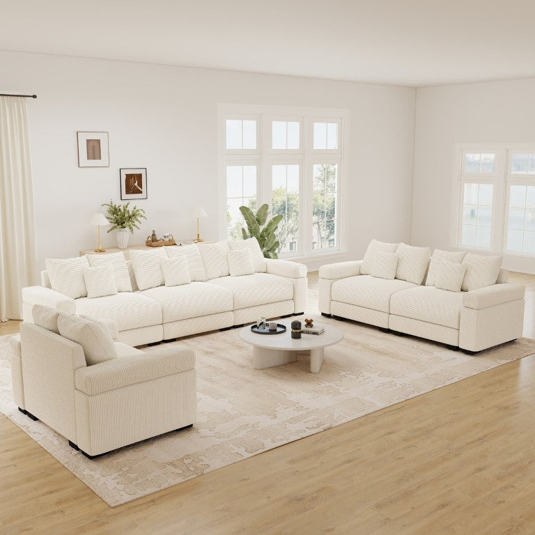 English Elm Oversized Corduroy Modular Sectional Sofa Deep Cushioned Three Piece Living Room Set W714S02118