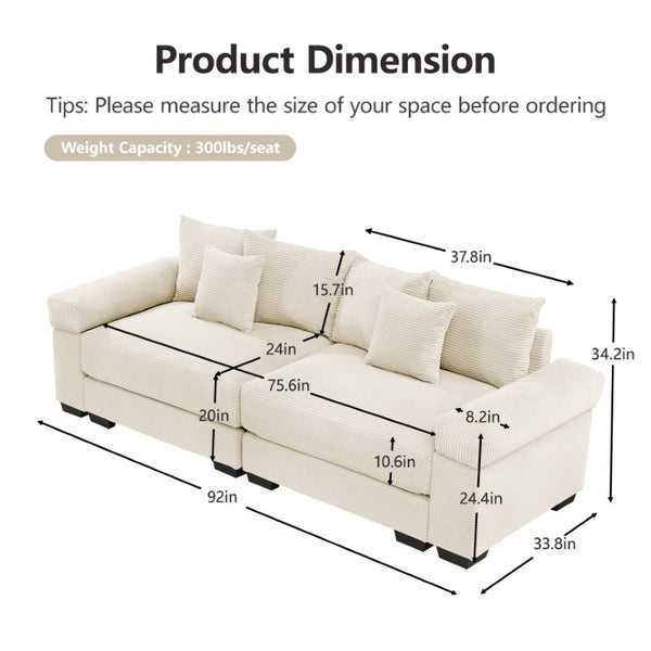 English Elm Oversized Corduroy Modular Sectional Sofa Deep Cushioned Three Piece Living Room Set W714S02118