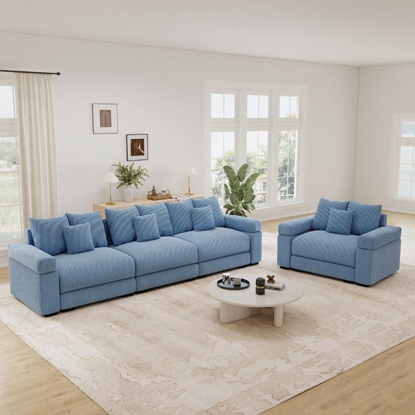 English Elm Oversized Modular Cloud Sectional in Striped Corduroy for Open Living Spaces W714S02120