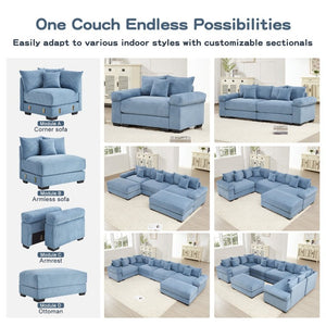 English Elm Oversized Modular Cloud Sectional in Striped Corduroy for Open Living Spaces W714S02120