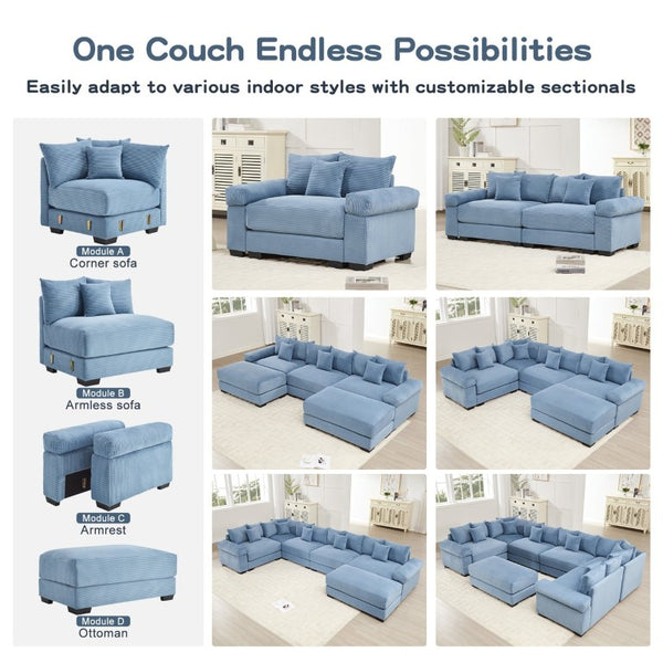English Elm Oversized Modular Cloud Sectional in Striped Corduroy for Open Living Spaces W714S02120