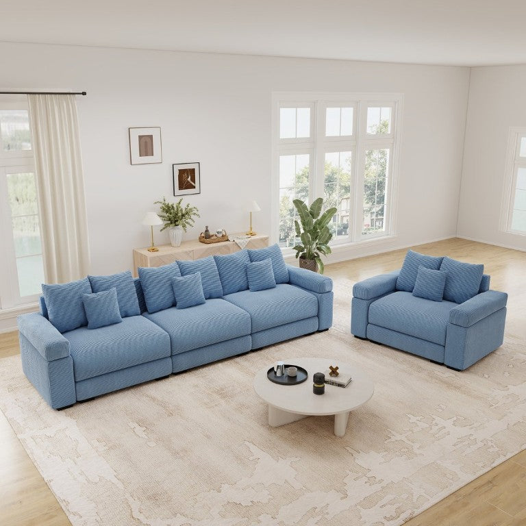 English Elm Oversized Modular Cloud Sectional in Striped Corduroy for Open Living Spaces W714S02120