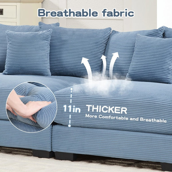 English Elm Oversized Modular Cloud Sectional in Striped Corduroy for Open Living Spaces W714S02120