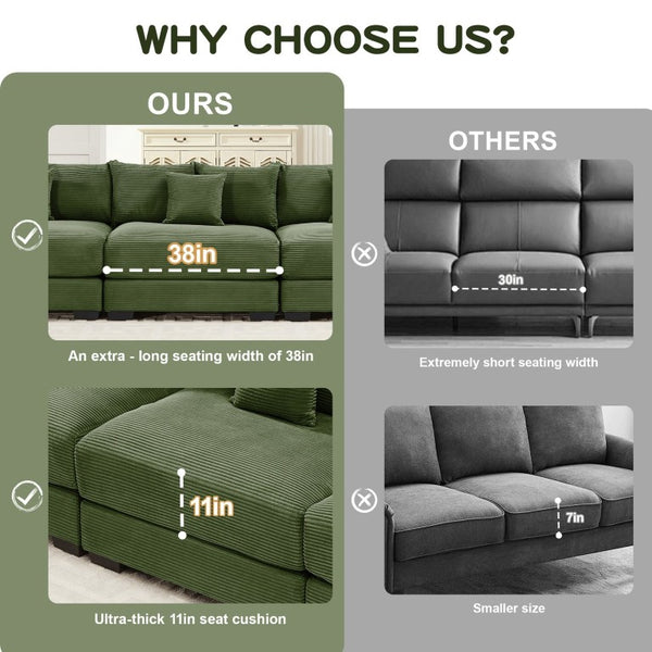 English Elm Oversized Cloud Modular Sectional Sofa Plush Corduroy Deep Seat Large Living Room W714S02124