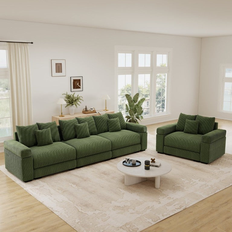 English Elm Oversized Cloud Modular Sectional Sofa Deep Seat Striped Corduroy Convertible Lounge W714S02125