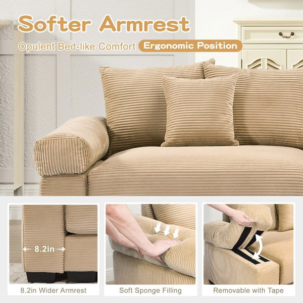 English Elm Oversized Corduroy Modular Sectional Sofa Deep Ergonomic Seating for Spacious Living Rooms W714S02131