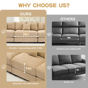 English Elm Oversized Corduroy Modular Sectional Sofa Deep Ergonomic Seating for Spacious Living Rooms W714S02131